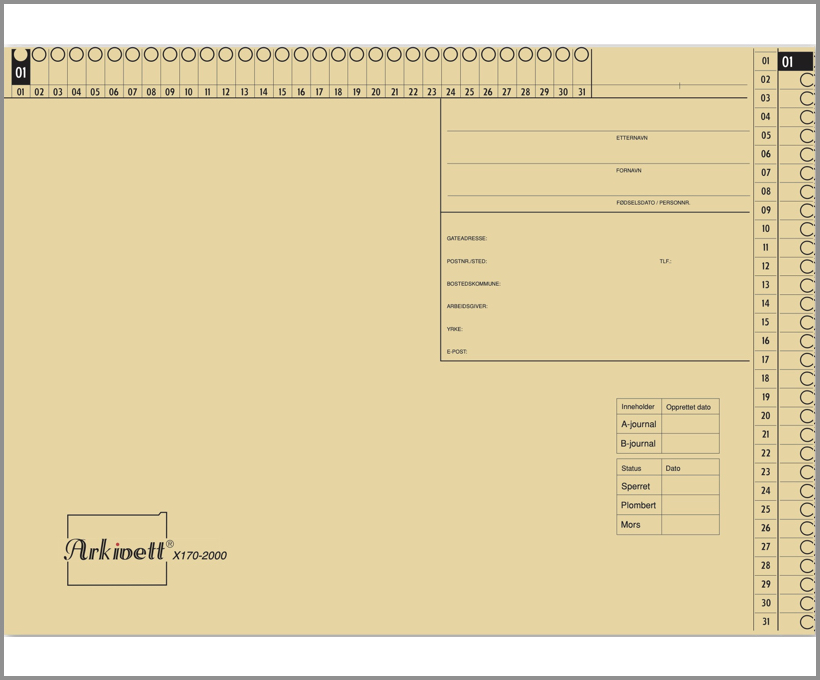 Arkivmappe X170-2000, journalmappe med månedsmarkering.